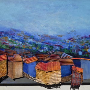 Acrylic painting, Latin American Art, Collage on Canvas - Ensueño