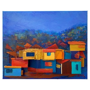 Acrylic painting, Latin American Art, Collage on Canvas - Rumor