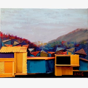 Acrylic painting, Latin American Art, Collage on Canvas - Valle