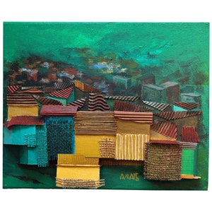 Acrylic painting, Latin American Art, Collage on Canvas - Jungla Urbana
