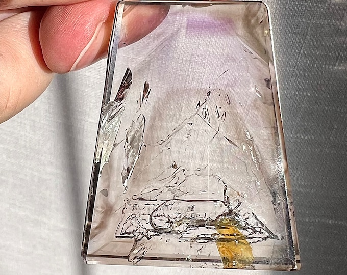 Enhydro pendant with moving bubble - unique clear quartz smokey and amethyst phantom with enhydro inclusion ID A0647