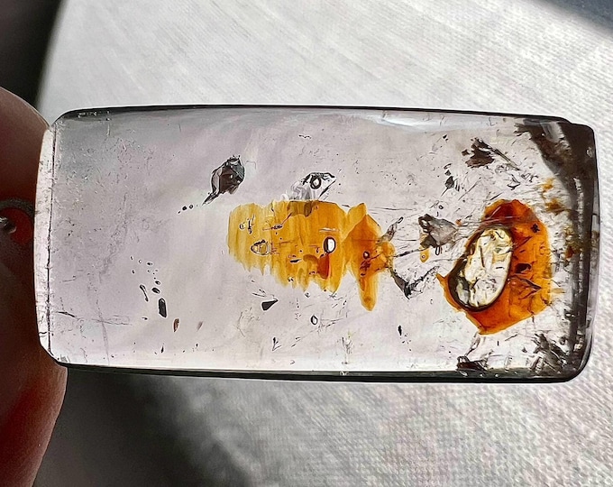 Petroleum quartz Enhydro silver pendant with multiple bubbles - rock crystal petroleum inclusion - firefly golden enhydro - ID A0411