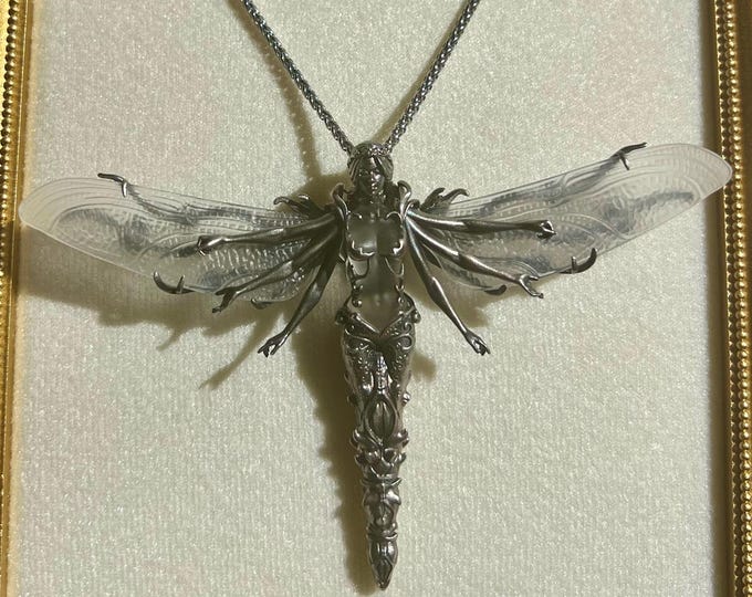 Crystal Silver Fairy Pendant Brooch, Exquisite Detailed Carving Jewelry