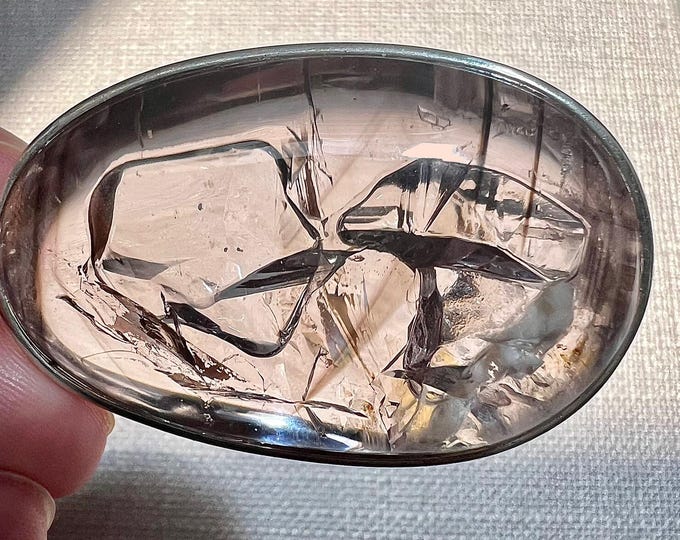 Elegant enhydro pendant with 2 large bubbles and smokey phantoms, UV reactive - quartz rock crystal specimen IDA0617