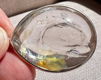 Fine cabochon Enhydro pendant with large bubble - quartz rock crystal enhydro inclusion - ID A0060