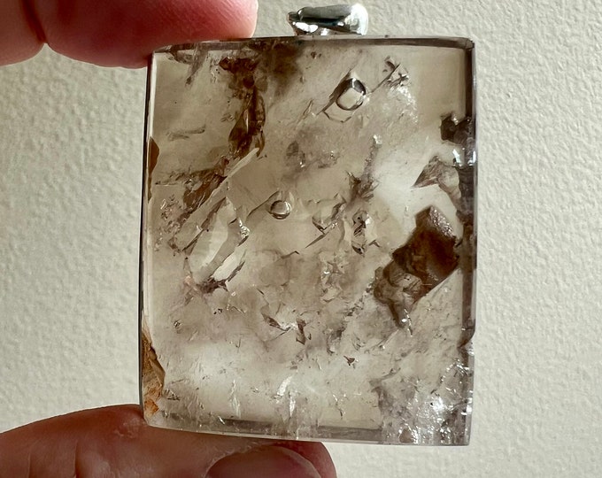 Enhydro pendant with multiple bubbles - smoky quartz rock crystal enhydro inclusion - ID A006 -