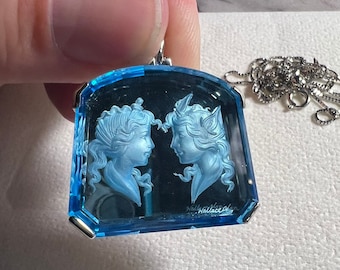 Rare - Blue Topaz Platinum Pendant by Wallace Chan with chain - intaglio carving