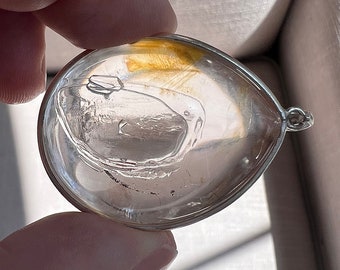 Enhydro cabochon pendant with large fixed bubble - quartz rock crystal enhydro inclusion - ID A0692