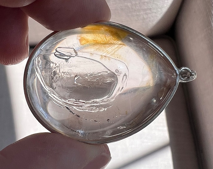 Enhydro cabochon pendant with large fixed bubble - quartz rock crystal enhydro inclusion - ID A0692