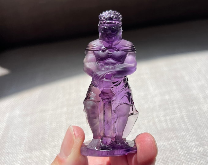 Amethyst carving - Exceptional highly detailed carving of a warrior- hand carved collector display piece