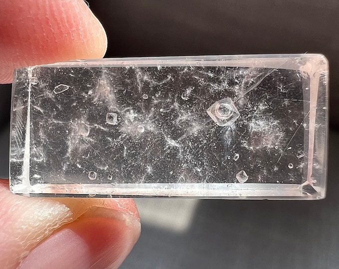 Rare Enhydro - unmounted quartz rock crystal with bubble in fluorite crystal - display / jewelry - ID A0307