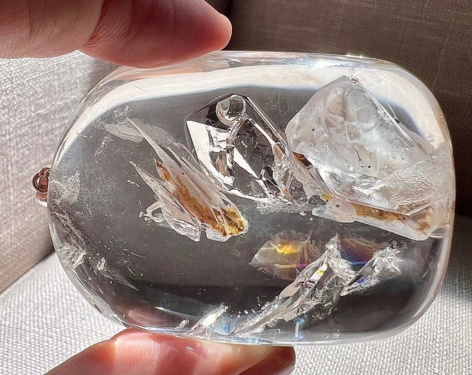 Impressive Enhydro silver pendant with 4 bubbles moving in separate cavities - top quality heavy quartz rock crystal - ID A0214