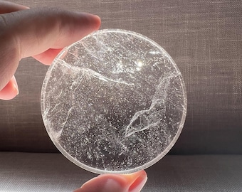 Raindrop Enhydro - Uncommon - Quartz crystal disc puck with tiny enhydro "droplets" bubbles - ID A0424