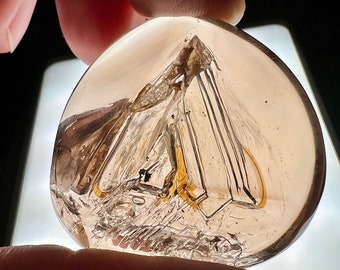 Petroleum quartz "golden" firefly cabochon- quartz rock crystal polished specimen with petroleum ID A0169