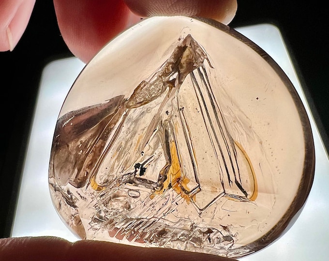 Petroleum quartz "golden" firefly cabochon- quartz rock crystal polished specimen with petroleum ID A0169