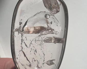 T-Rex Enhydro pendant - internal formation looks like a T-Rex head with a moving bubble in it - Quartz rock crystal inclusion - ID A0699