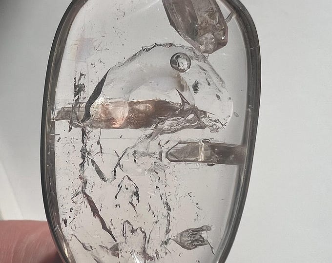 T-Rex Enhydro pendant - internal formation looks like a T-Rex head with a moving bubble in it - Quartz rock crystal inclusion - ID A0699