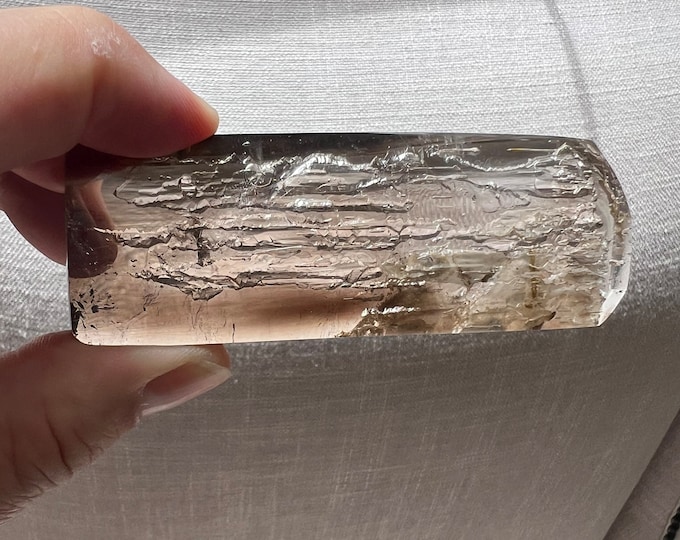 Enhydro long unmounted stone with multiple enhydro bubbles - smokey quartz rock crystal inclusion - ID A0484