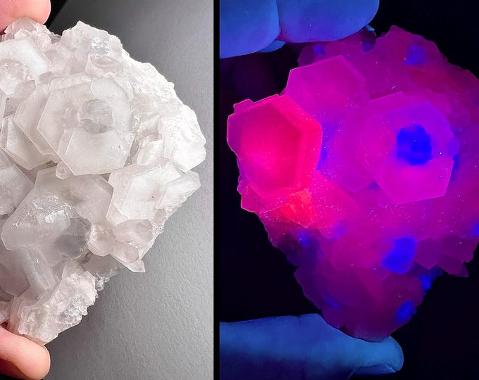 Calcite and fluorite specimen #2 - UV reactive red and blue, fine collector mineral cabinet specimen - IDA0611