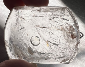Rare extra THIN pendant with large bubble moving in a large cavity - lots of movement - quartz rock crystal specimen ID A0335