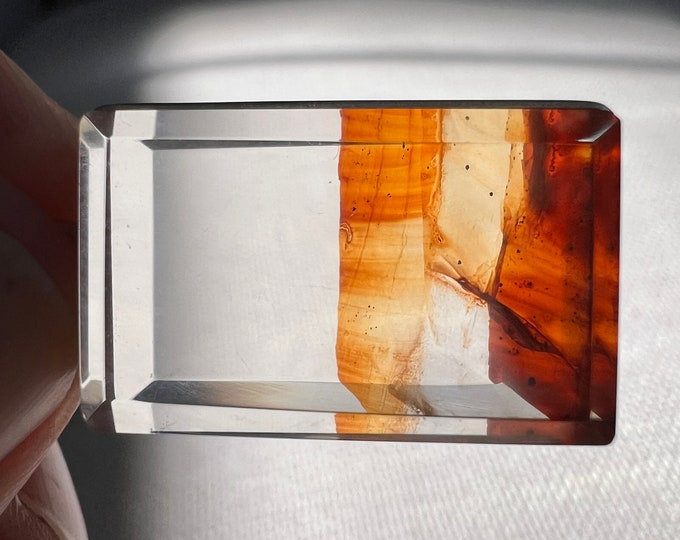 Inclusion - Elegant silver pendant - Faceted quartz rock crystal with superb orangey red iron oxide inclusions - IDA 0368