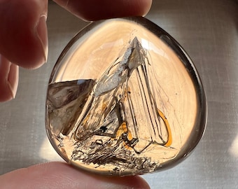 Petroleum quartz "golden" firefly cabochon- quartz rock crystal polished specimen with petroleum ID A0169