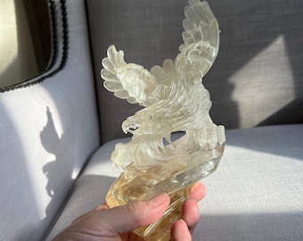 Impressive natural Rock Quartz Crystal Eagle carving - wonderful display piece, powerful