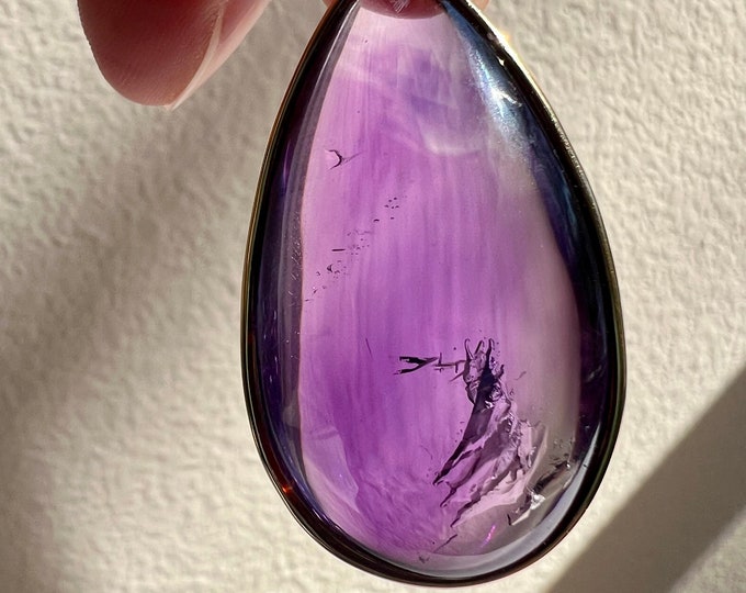 18 KT GOLD Amethyst quartz smoky quartz enhydro - Superb top quality amethyst pendant with 1 small moving bubble - Brazil - ID A0062