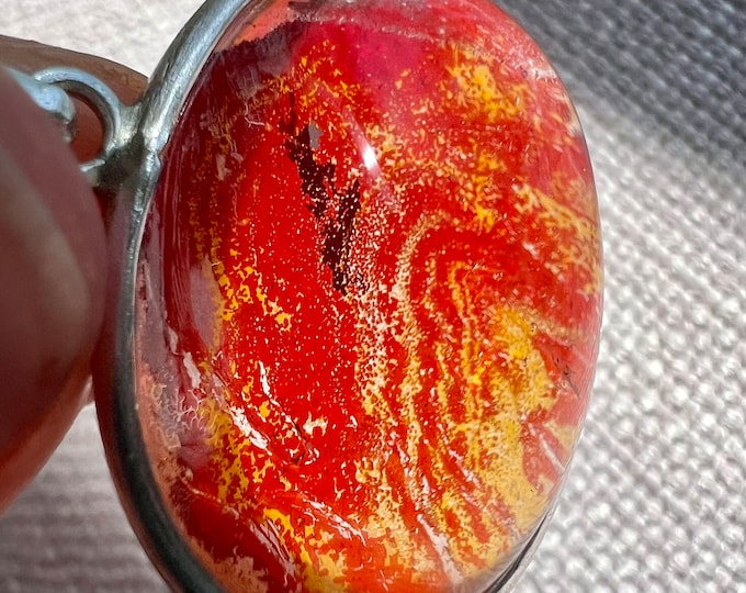 Top quality quartz rock crystal with red and yellow hematite and iron oxide inclusion - unique pendant necklace ID A0249