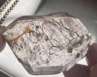 Collector enhydro - Hematite inclusions, golden healer, extra-large moving bubble - Massive enhydro quartz rock crystal pendant - ID A0556