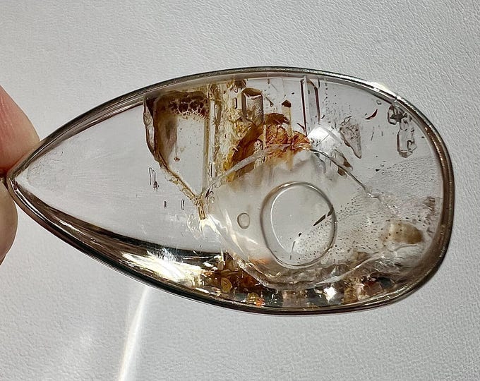 Enhydro pendant with large moving bubble, golden healer - quartz rock crystal inclusion - ID A0691