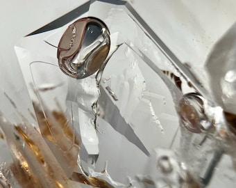 Enhydro silver pendant with 4 bubbles moving in separate cavities - top quality heavy large quartz rock crystal - ID A0721