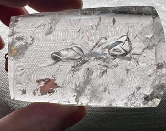 Large Enhydro silver pendant with a large bubble moving in a long cavity and green mica crystal inclusion - ID A0602