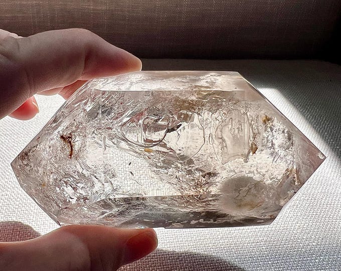 Enhydro - Superb quartz crystal specimen with 5 enhydro bubbles, internal crystals, okenite inclusions - ID A0403