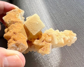 Unusual, coated fluorite, UV reactive, cabinet specimen from China - IDA0546
