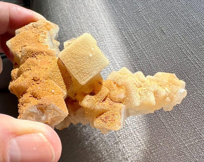 Unusual, coated fluorite, UV reactive, cabinet specimen from China - IDA0546