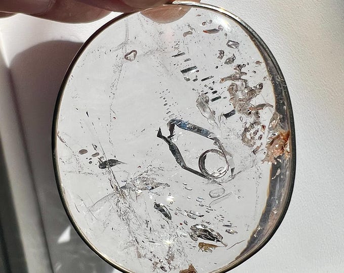 Extra thin Enhydro pendant with moving bubble in a crystal shape cavity - quartz rock inclusion - ID A0696