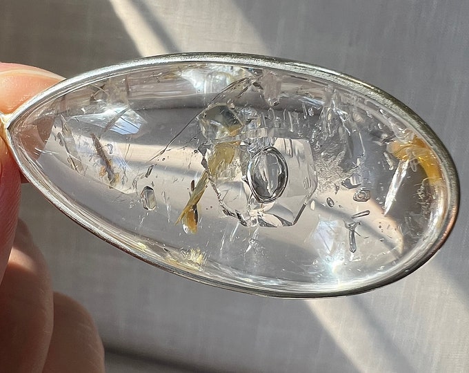Enhydro silver pendant with moving bubble - high quality crystal - enhydro fluid inclusion bubble - ID A0141