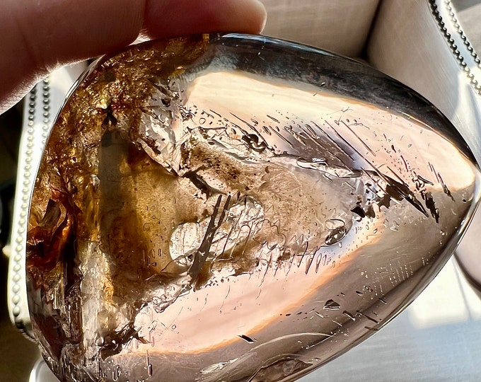Massive Enhydro bubble in smoky quartz rock crystal with sand inclusions - display piece - ID A0074