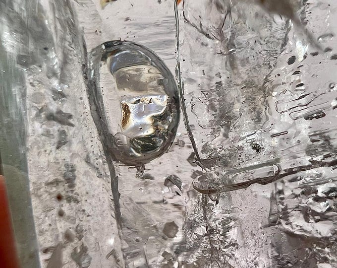 Enhydro Quartz Pendant – Golden Healer Hematite, Brazil (82x36x26mm)