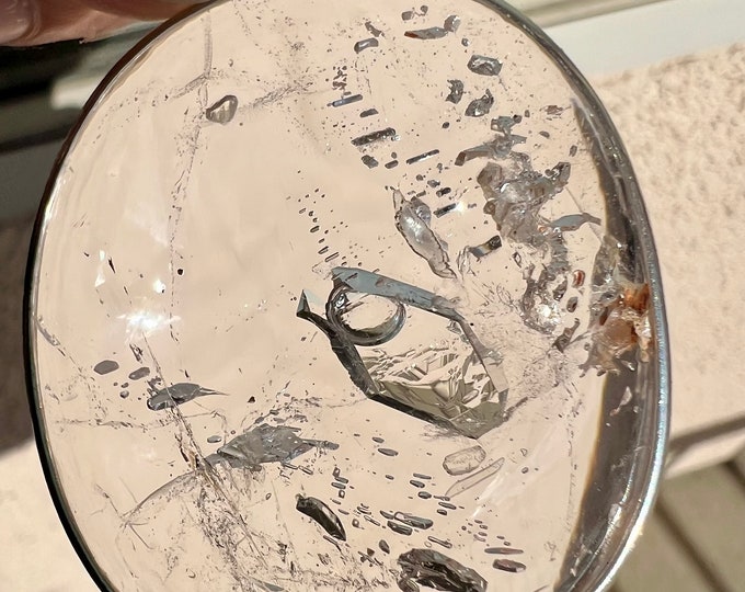 Superb extra thin Enhydro pendant with moving bubble in a crystal shape cavity - quartz rock crystal enhydro inclusion - ID A0011