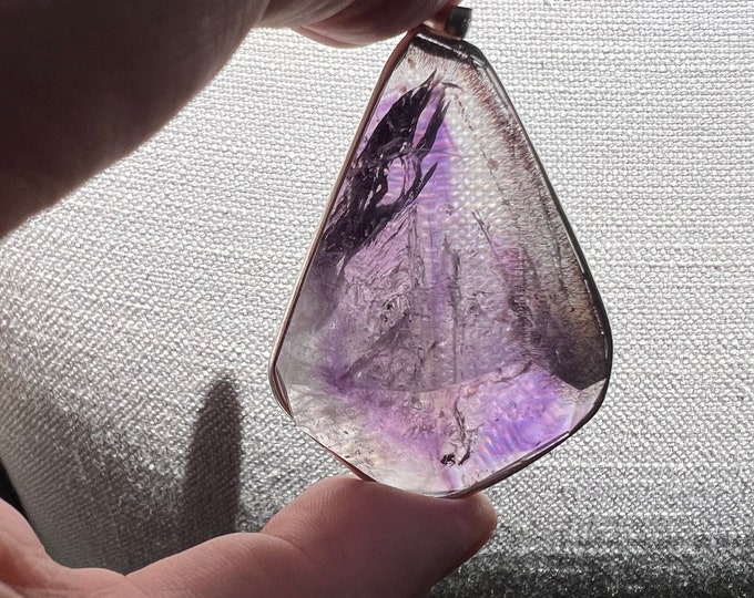 Amethyst Enhydro pendant with large bubble - clear Brazil amethyst phantom with enhydro inclusion