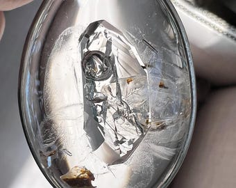 Elegant teardrop pendant with moving bubble in a rare crystal shaped cavity  - quartz rock crystal ID A0532