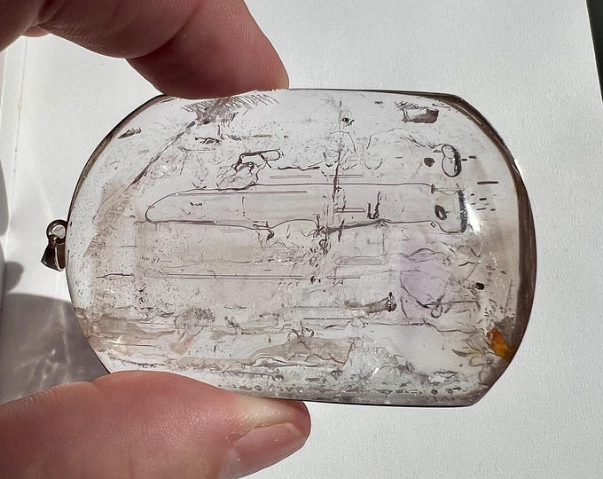 Enhydro - Large pendant with extra-long moving bubble - quartz crystal ID A0701