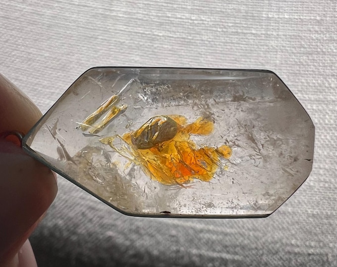 Enhydro - Petroleum quartz pendant, polished specimen with methane bubble -Golden enhydro - quartz rock crystal inclusion - ID A0589