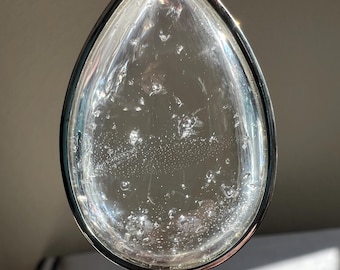 Raindrop Enhydro - Uncommon - quartz crystal pendant with tiny enhydro "droplets" bubbles - ID A0440