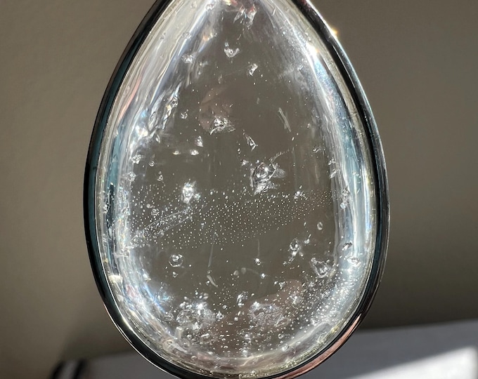 Raindrop Enhydro - Uncommon - quartz crystal pendant with tiny enhydro "droplets" bubbles - ID A0440