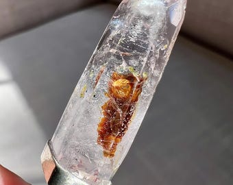 Petroleum quartz Enhydro silver pendant - Polished specimen rock crystal with petroleum inclusion - Golden firefly enhydro - ID A0391