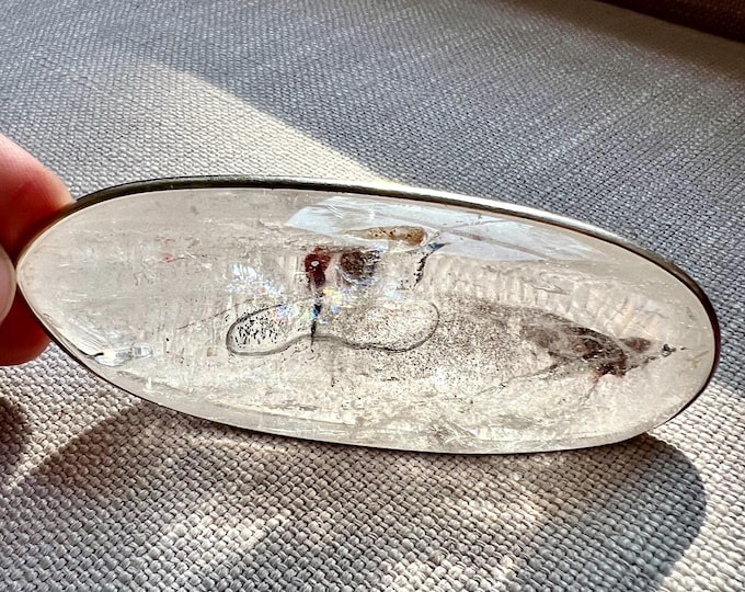 Enhydro - Fascinating elongated pendant with large moving bubble and mobile chlorite inclusion - quartz rock crystal enhydro ID A0425