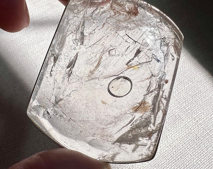 Enhydro - Rare extra THIN pendant with large bubble moving in a large cavity - lots of movement - quartz rock crystal specimen ID A0720